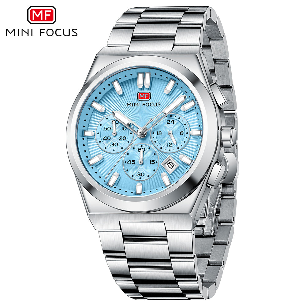 Mini Focus Silver Stainless Steel Light blue Dial Chronograph Quartz Watch for Gents - MF0614G-03