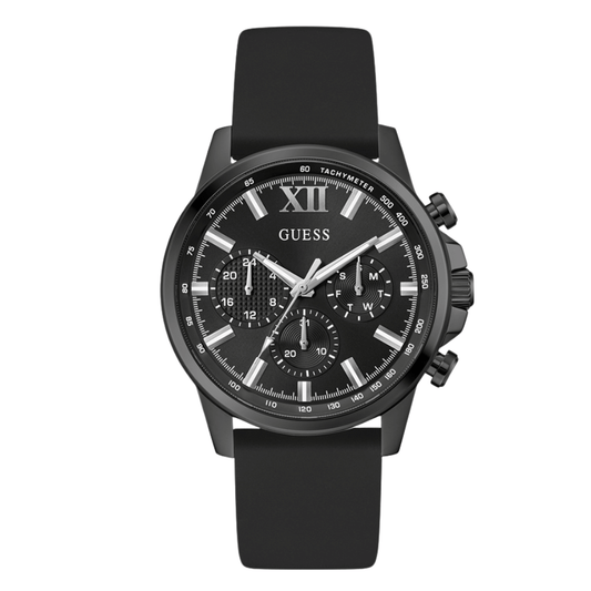 ساعة Guess رجالية كوارتز بسوار سيليكون أسود ومينا أسود - GW0913G3