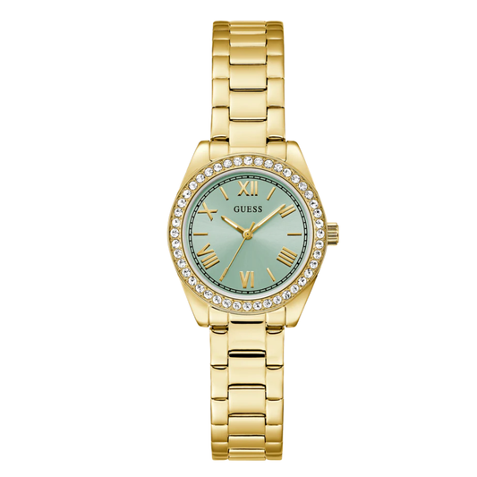 ساعة Guess ذهبية اللون من الفولاذ المقاوم للصدأ، مينا أخضر، كوارتز، للنساء - GW0841L5