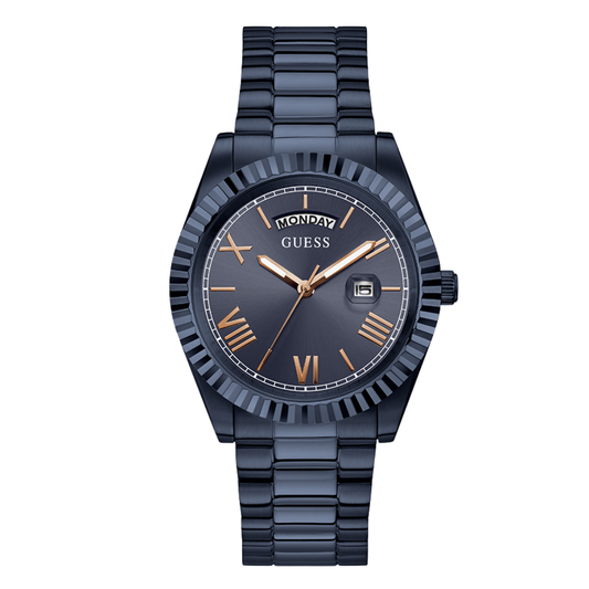 ساعة Guess رجالية كوارتز من الفولاذ المقاوم للصدأ باللون الأزرق الداكن - GW0265G9
