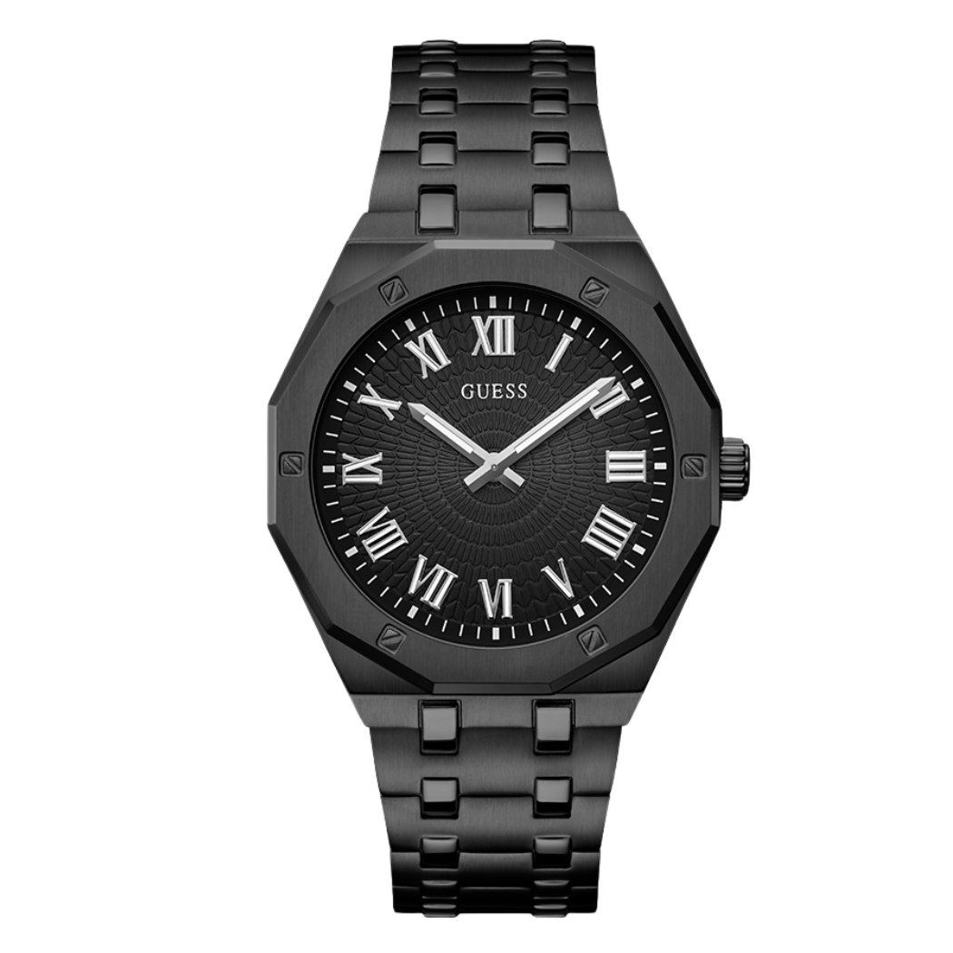 ساعة Guess سوداء من الفولاذ المقاوم للصدأ، مينا أسود، كوارتز للرجال - GW0575G3