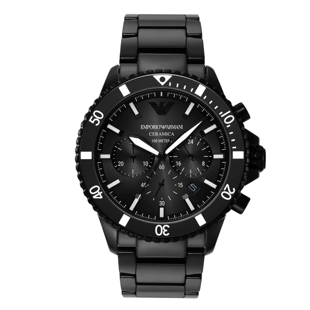 Emporio Armani Black Ceramic Black Dial Chronograph Quartz Watch for Gents - AR 70010