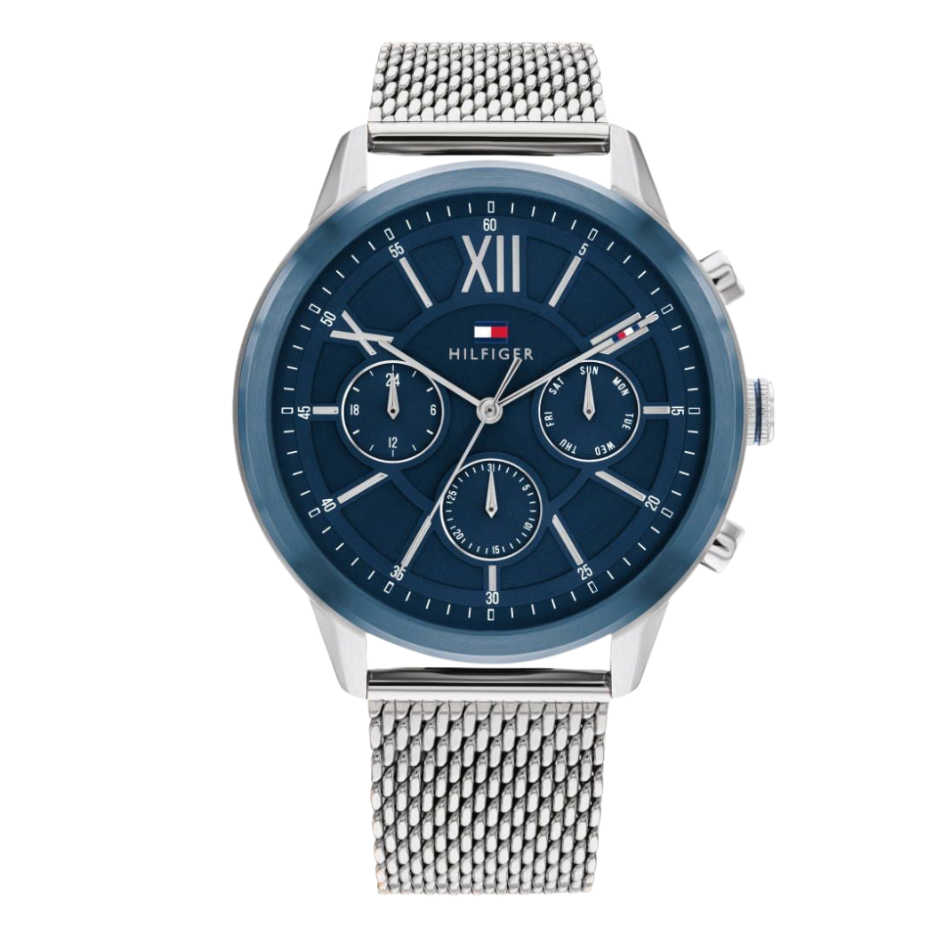 Tommy Hilfiger Silver Mesh Bracelet Blue Dial Chronograph Quartz Watch for Gents - Tommy Hilfiger 1710524