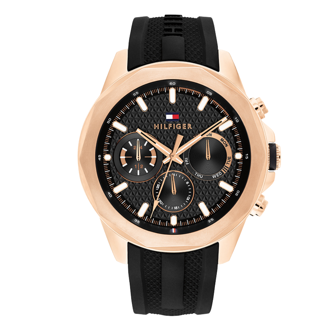 Tommy Hilfiger Black Silicone Strap Black Dial Chronograph Quartz Watch for Gents - Tommy Hilfiger 1710650