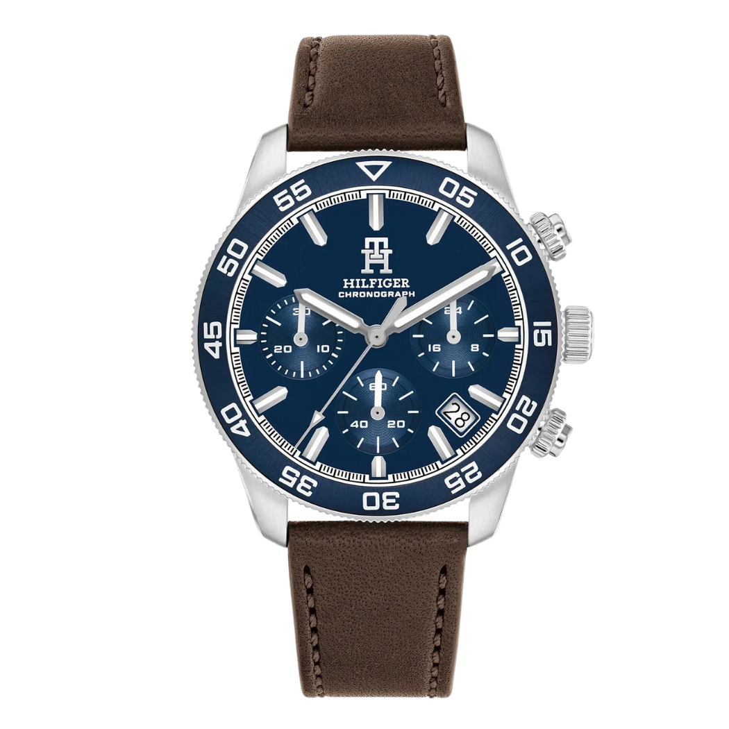 Tommy Hilfiger Brown Leather Strap Blue Dial Chronograph Quartz Watch for Gents - Tommy Hilfiger 1792163