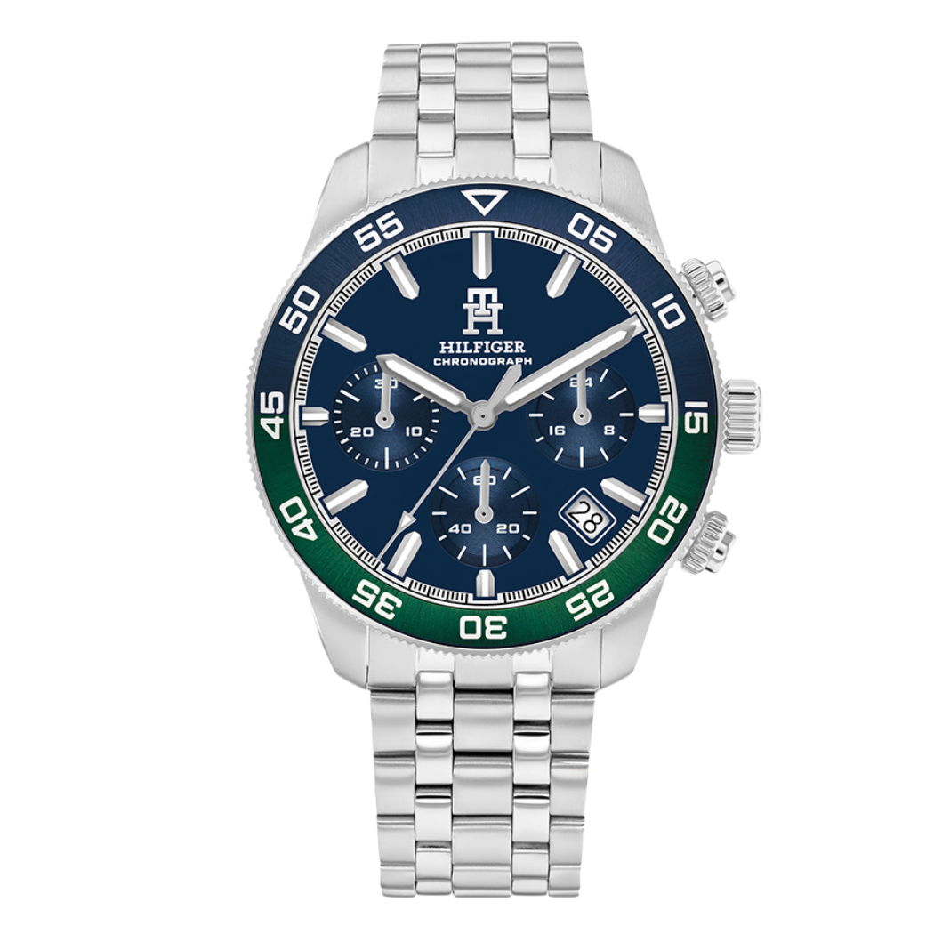 Tommy Hilfiger Silver Stainless Steel Blue Dial Chronograph Quartz Watch for Gents - Tommy Hilfiger 1792185