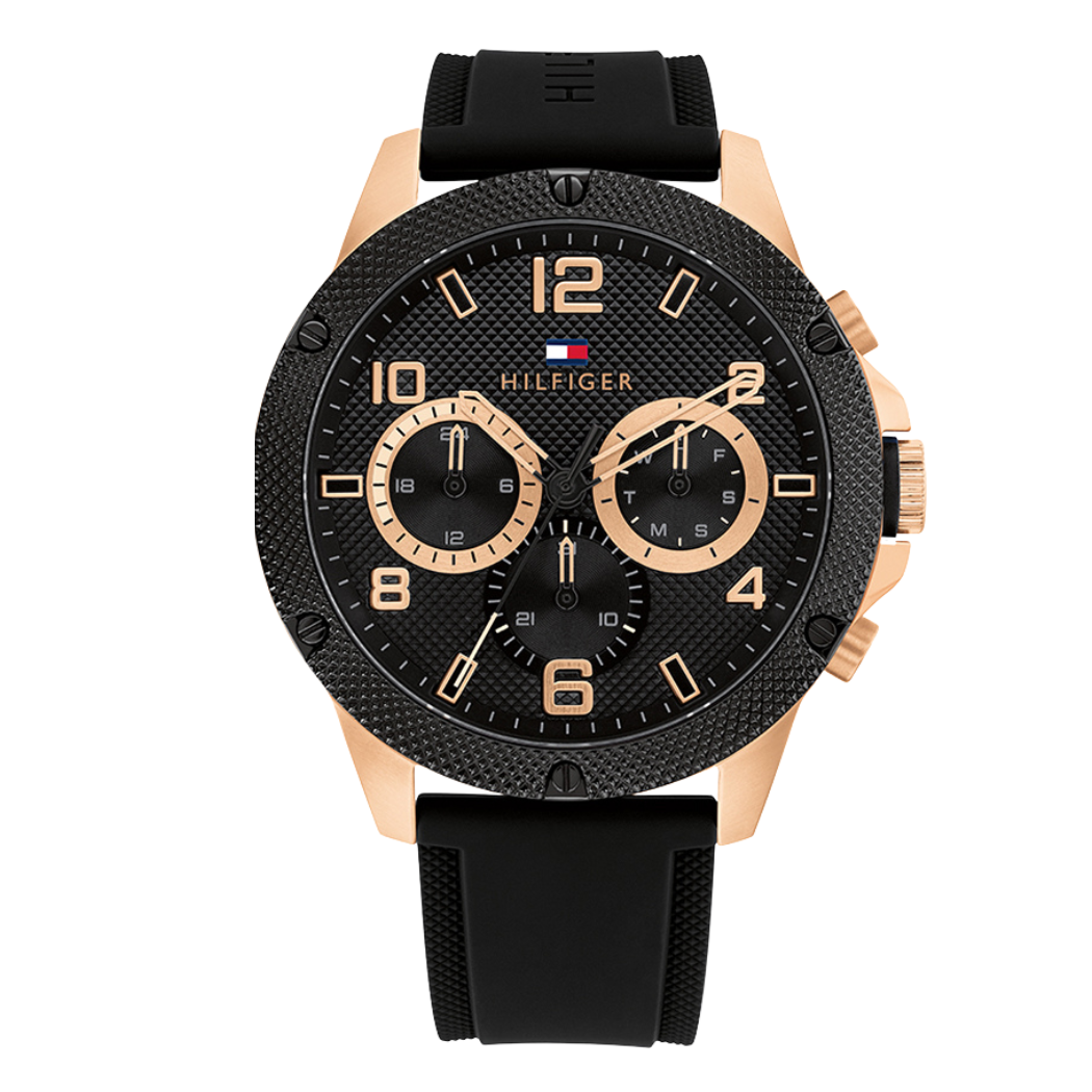 Tommy Hilfiger Black Silicone Strap Black Dial Chronograph Quartz Watch for Gents - Tommy Hilfiger 1792028