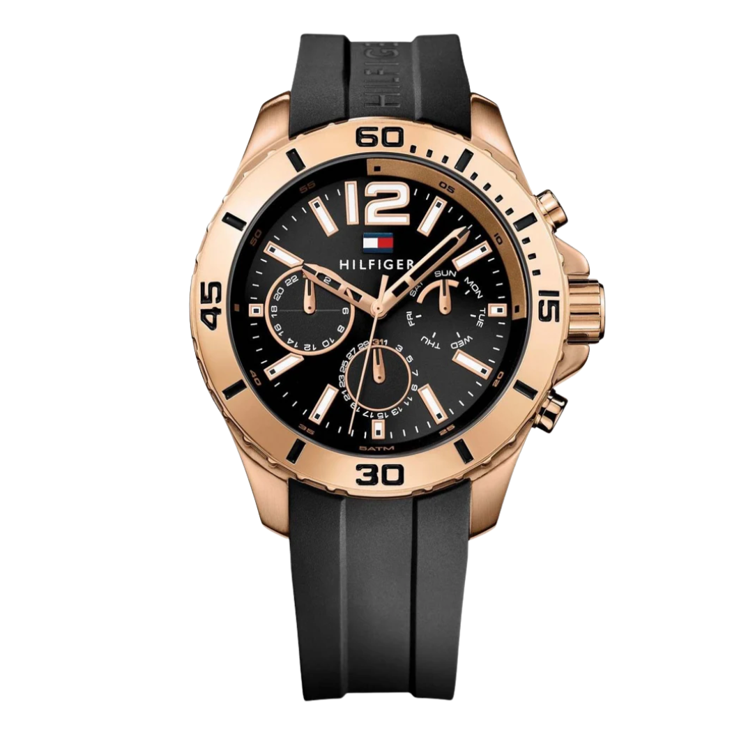Tommy Hilfiger Black Silicone Strap Black Dial Chronograph Quartz Watch for Gents - Tommy Hilfiger 1791145