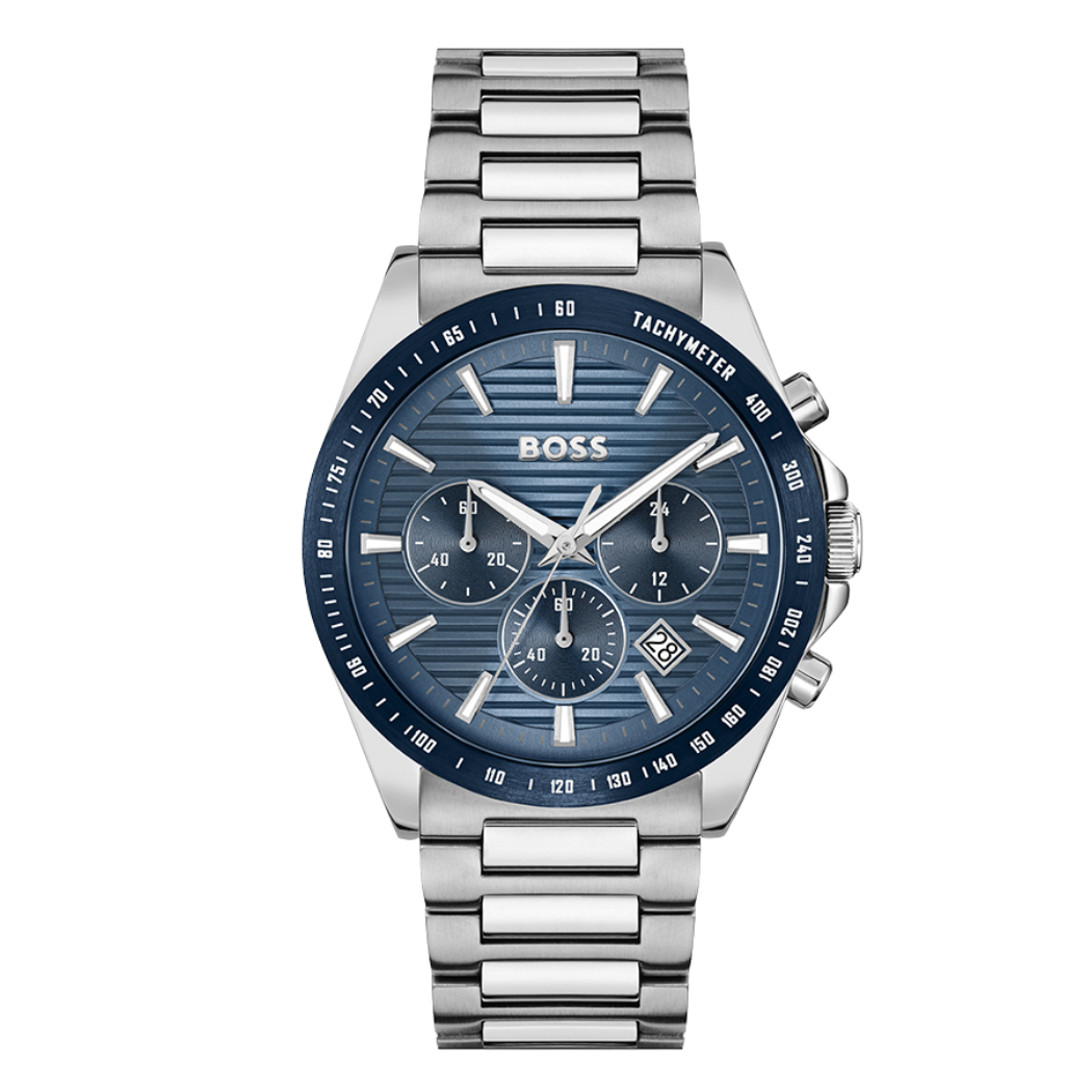 Hugo Boss Silver Stainless Steel Blue Dial Chronograph Quartz Watch for Gents - Hugo Boss 1514240