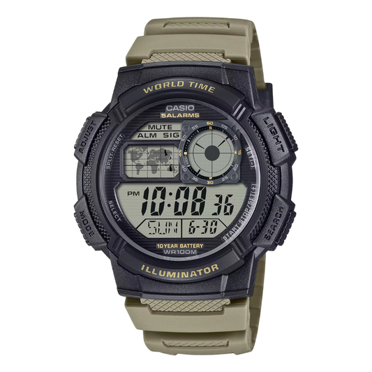 ساعة كاسيو كوارتز رجالية بسوار سيليكون رمادي ومينا أسود - CASIO AE-1000W-5ADF