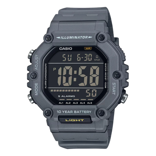 ساعة كاسيو كوارتز رجالية بسوار سيليكون رمادي ومينا أسود - CASIO AE-122WH-1BVDF
