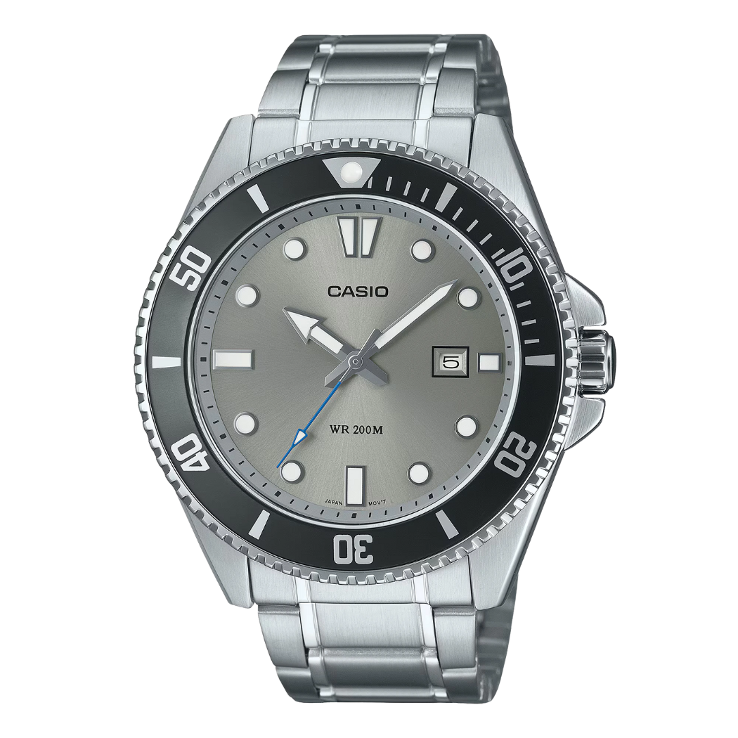 ساعة كاسيو رجالية كوارتز فضية اللون من الفولاذ المقاوم للصدأ، مينا رمادي - CASIO AMW-880-1AVDF