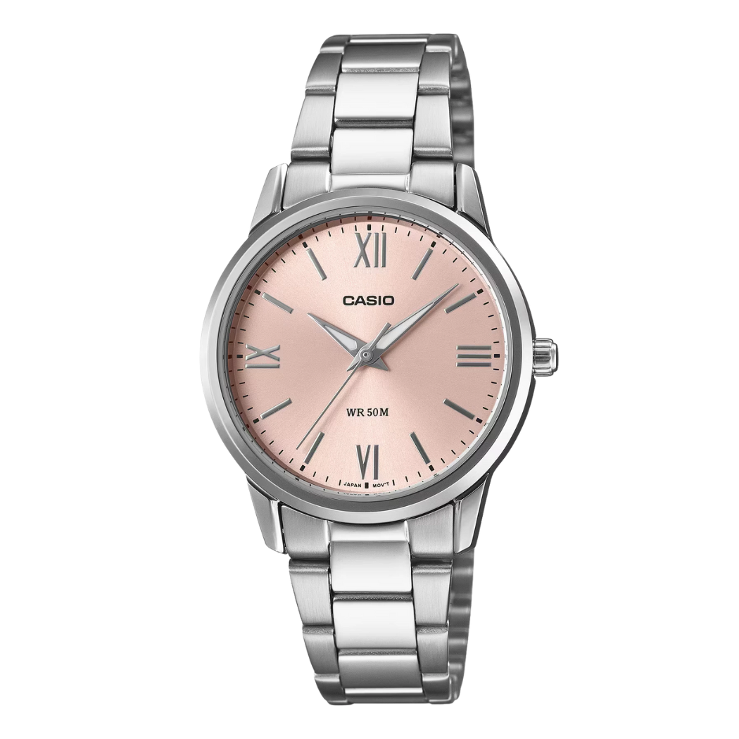 Casio Silver Stainless Steel Rose Dial Quartz Watch for Ladies - CASIO LTP-1303DD-2AVDF