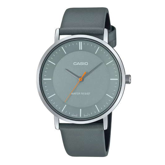 ساعة كاسيو رجالية كوارتز بسوار جلدي رمادي ومينا رمادي - CASIO MTP-VT01GL-5BUDF