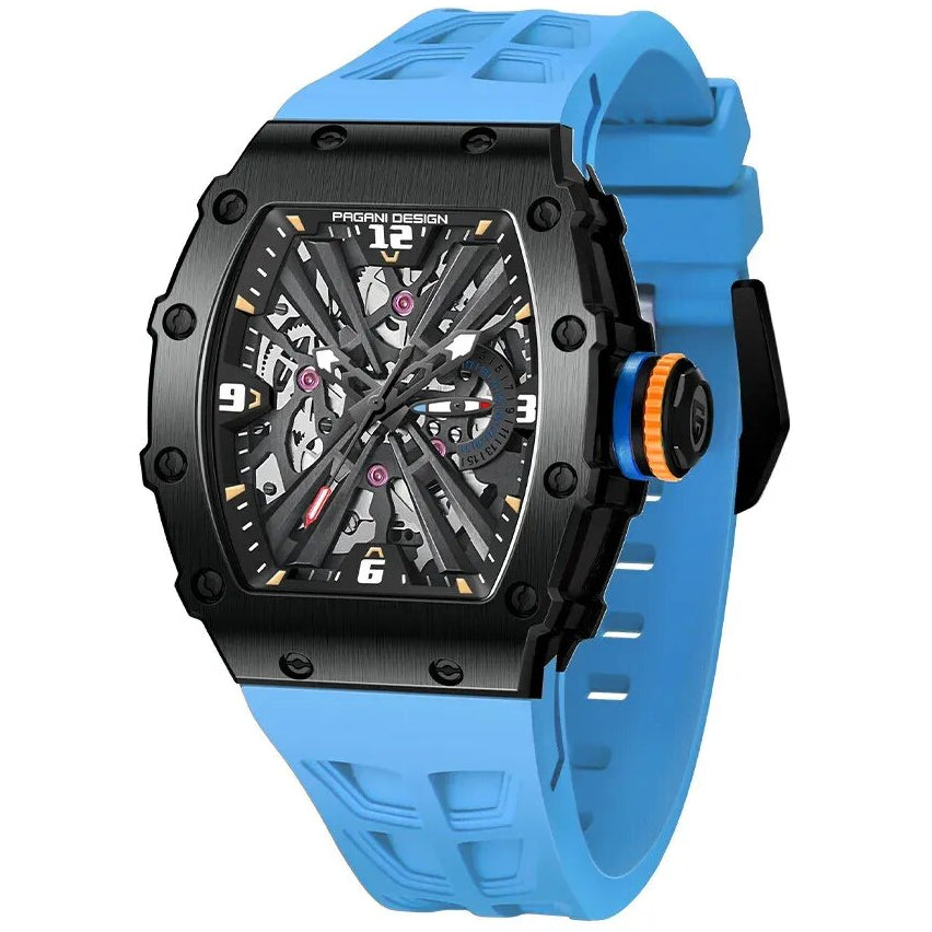 Pagani Design Black Stainless Steel Skeleton Dial Quartz Watch for Gents - PD-1738