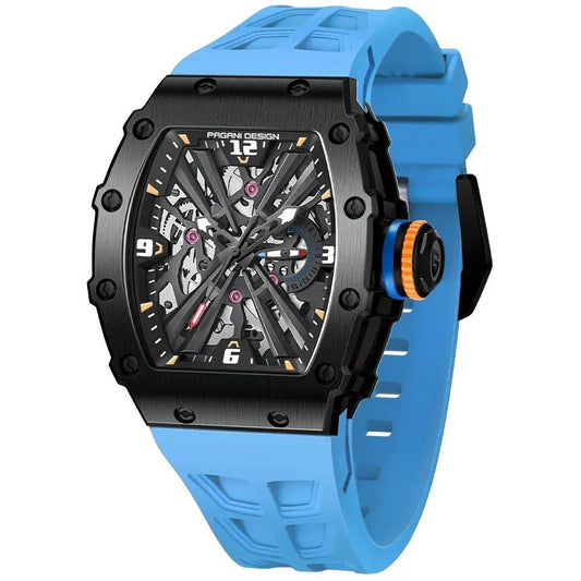 Pagani Design Black Stainless Steel Skeleton Dial Quartz Watch for Gents - PD-1738