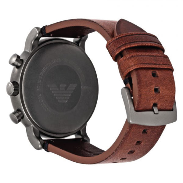 EMPORIO ARMANI Black Dial Brown Leather Strap Chronograph Watch For Gents - AR1919