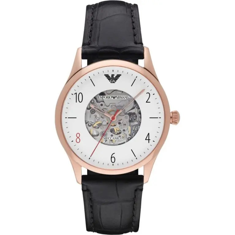 Emporio Armani Automatic Men’s White Dial Black Leather Watch AR1924