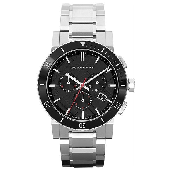 BURBERRY Men’s Chronograph Swiss made Stainless Steel Black Dial 42mm Watch BU9380
