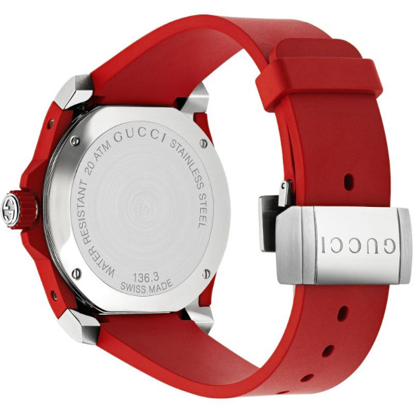 ساعة غوتشي دايف للرجال، سوار سيليكون أحمر، مينا أسود، كوارتز - GUCCI YA 136309