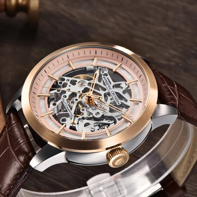 Pagani Design Rose Gold Stainless Steel Skeleton Dial Automatic Watch for Gents - PD-1638