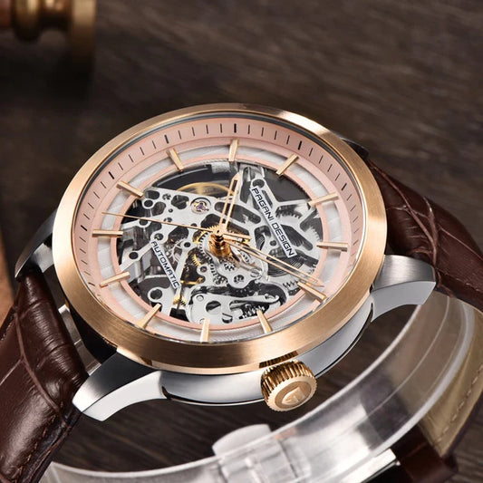 Pagani Design Rose Gold Stainless Steel Skeleton Dial Automatic Watch for Gents - PD-1638