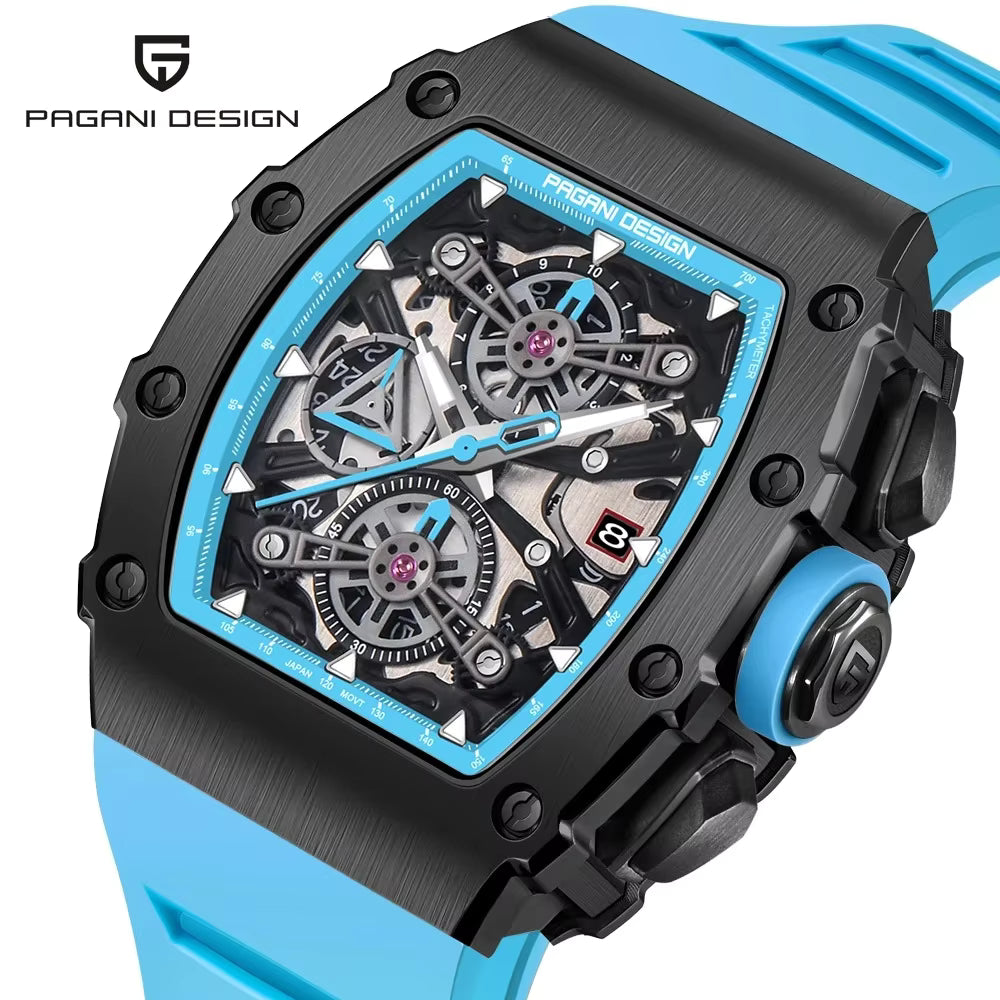 Pagani Design Black Stainless Steel Skeleton Dial Quartz Watch for Gents - PD-1738