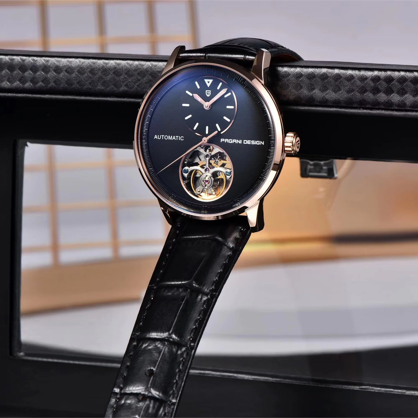 Pagani Design Rose Gold Stainless Steel Black Dial Automatic Watch for Gents - PD-1796