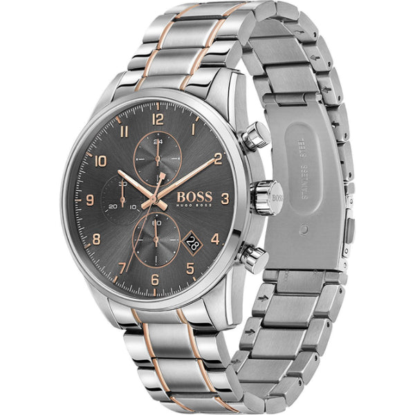 HUGO BOSS Skymaster Two-tone Stainless Steel Grey Dial Chronograph Quartz Watch for Gents - HUGO BOSS 1513789