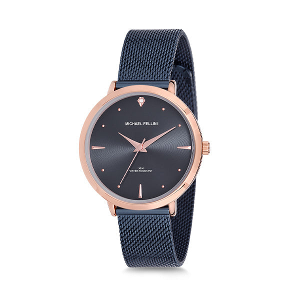 ساعة مايكل فيليني النسائية ذات سوار شبكي أزرق ومينا أزرق وحركة كوارتز - MF2147-9