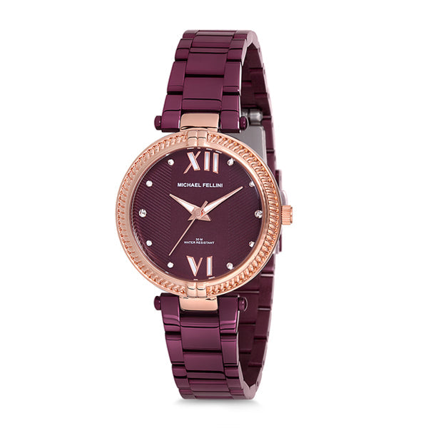 Michael Fellini Purple Stainless Steel Purple Dial Quartz Watch for Ladies - MF2166-6