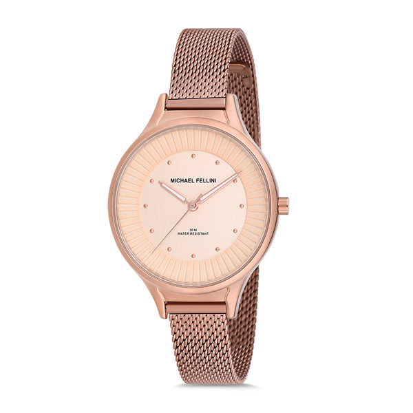 Michael Fellini Rose Gold Mesh Bracelet Rose Gold Dial Quartz Watch for Ladies - MF2195-3