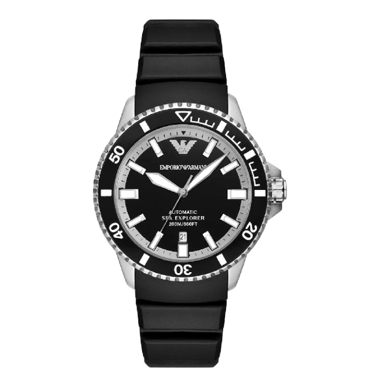 Emporio Armani Men’s Automatic Black Silicone Strap Black Dial 42mm Watch AR60078