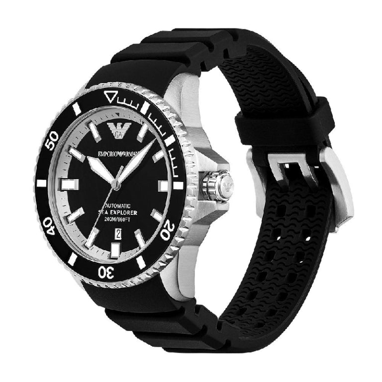 Emporio Armani Men’s Automatic Black Silicone Strap Black Dial 42mm Watch AR60078