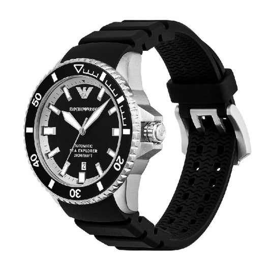 Emporio Armani Men’s Automatic Black Silicone Strap Black Dial 42mm Watch AR60078