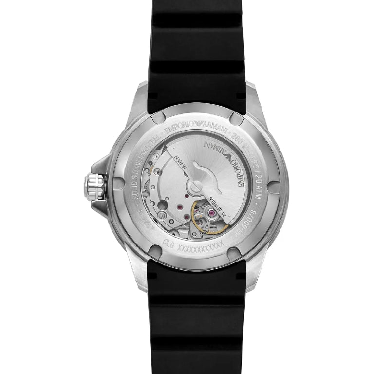 Emporio Armani Men’s Automatic Black Silicone Strap Black Dial 42mm Watch AR60078