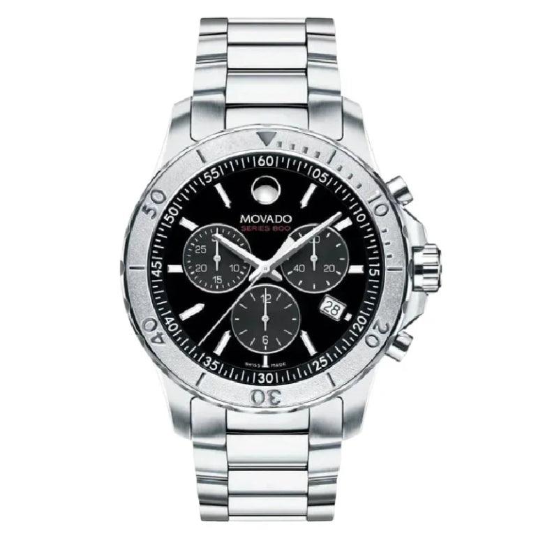 Movado Men’s Swiss Made Quartz Silver Stainless Steel Black Dial 42mm Watch 2600110