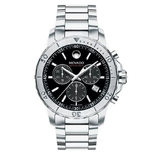 Movado Men’s Swiss Made Quartz Silver Stainless Steel Black Dial 42mm Watch 2600110
