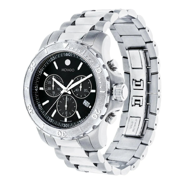 Movado Men’s Swiss Made Quartz Silver Stainless Steel Black Dial 42mm Watch 2600110