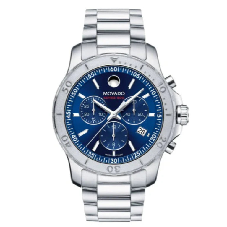 Movado Men’s Swiss Made Quartz Silver Stainless Steel Blue Dial 42mm Watch 2600151