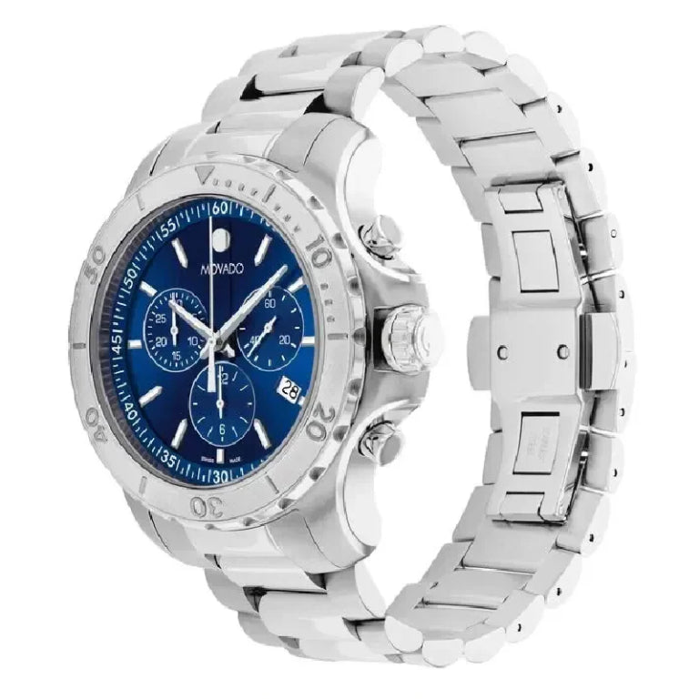 Movado Men’s Swiss Made Quartz Silver Stainless Steel Blue Dial 42mm Watch 2600151