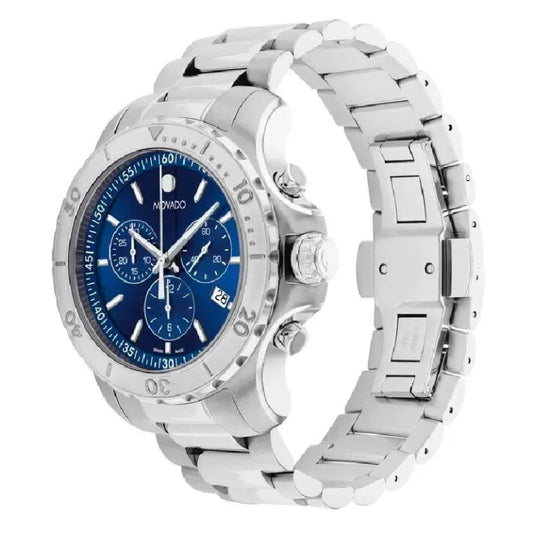 Movado Men’s Swiss Made Quartz Silver Stainless Steel Blue Dial 42mm Watch 2600151