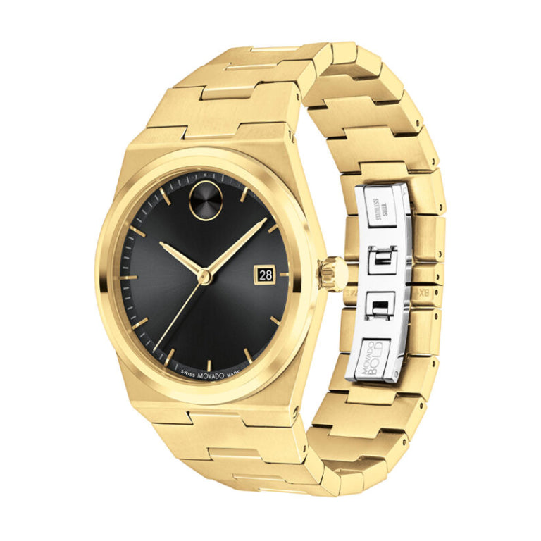 Movado Men’s Quartz Swiss Made Gold Stainless Steel Black Dial 40mm Watch 3601223