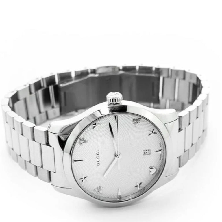 Gucci Women’s Quartz Swiss Made Silver Stainless Steel White Dial 38mm Watch YA1264028A