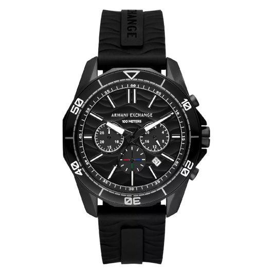 Armani Exchange Men’s Quartz Black Silicone Strap Black Dial 44mm Watch AX1961