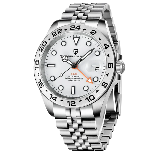 Pagani Design Stainless Steel White Dial Quartz GMT Watch for Gents -PD-1682jub