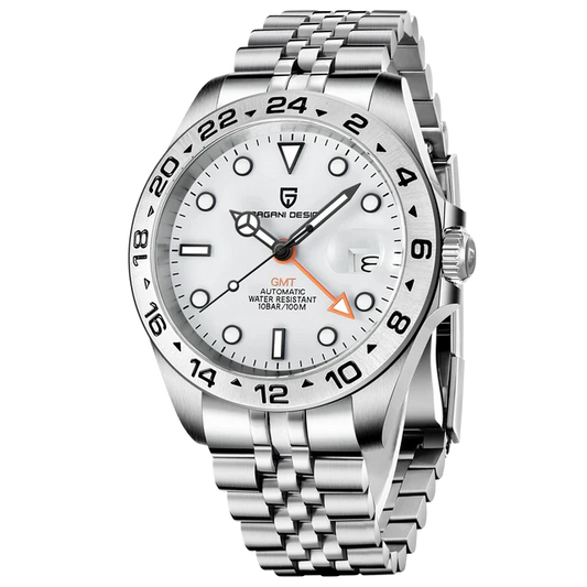 Pagani Design Stainless Steel White Dial Quartz GMT Watch for Gents -PD-1682jub