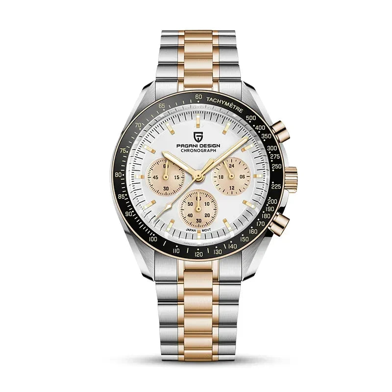 Pagani Design Gold Stainless Steel White Dial Quartz GMT Watch for Gents - PD-1701GW