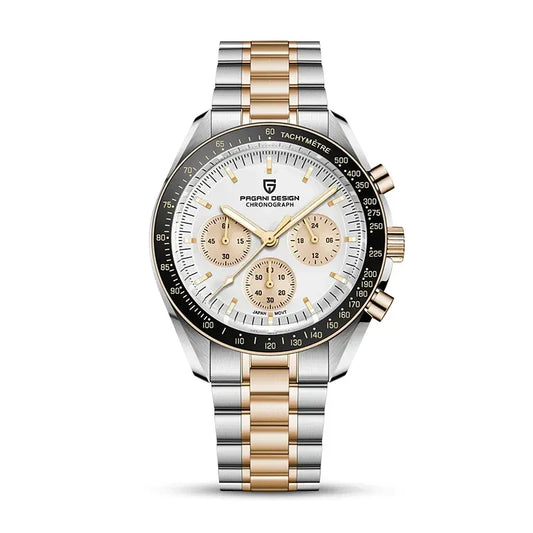 Pagani Design Gold Stainless Steel White Dial Quartz GMT Watch for Gents - PD-1701GW