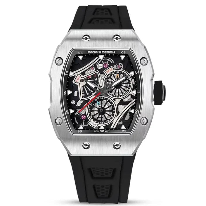 Pagani Design Black Stainless Steel Skeleton Dial Quartz Watch for Gents - PD-YS012